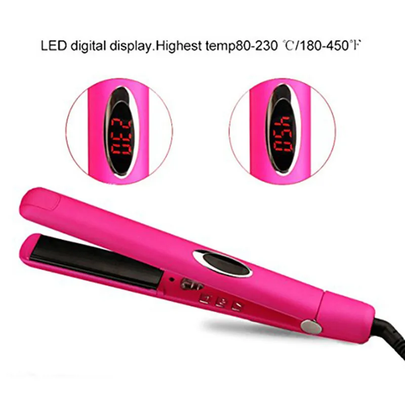 Professional Hair Straightener Electric Hair Straighter Flat Iron Negative Ion Hair Straighting Curling Iron with LED Display