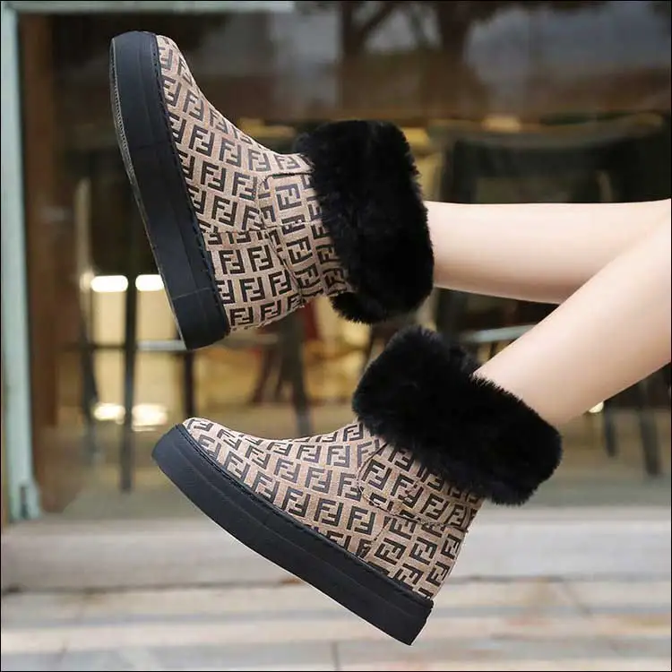 Классические женские зимние ботинки с леопардовым принтом; зимние ботинки до середины икры; женская теплая меховая плюшевая стелька; высокое качество; Botas Zapatos De Mujer