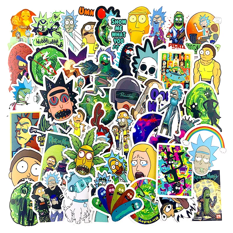 

2019 50Pcs/lot American Drama Rick and Morty Stickers Decal For Luggage Snowboard Car Fridge Car- Styling Laptop Stickers