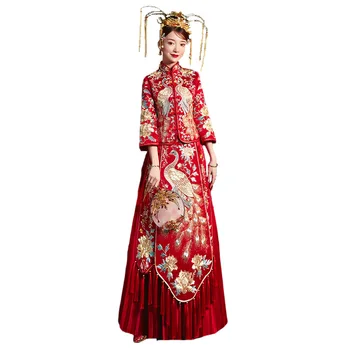 

Cheongsam Chinese Women's Wedding Dress QiPao Embroidery Evening Long gown Dress la robe de mariee cheongsam femmes chinoises