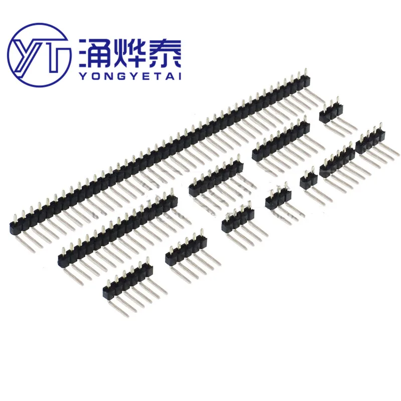 YYT 20PCS 2.54mm pitch single row curved needle copper gold plated 90 degree 1*2/3/4/5/6/7/8/10/15/40P