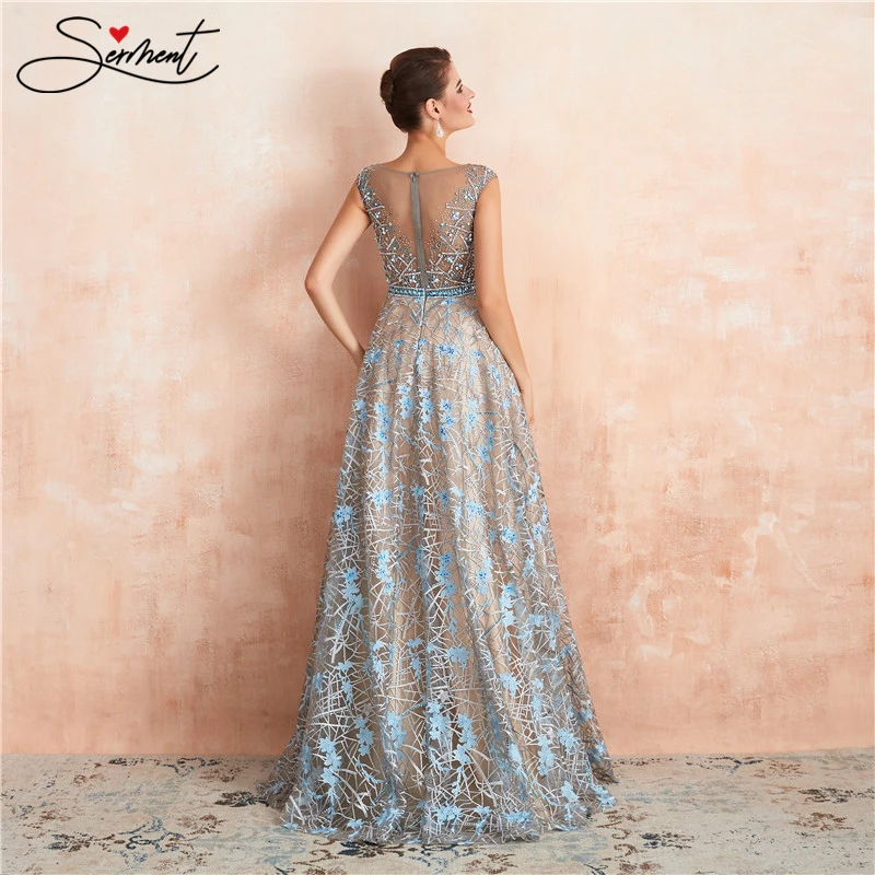 Роскошное вечернее платье в пол с принтом и синими узорами, Королевское Платье, вечерние платья