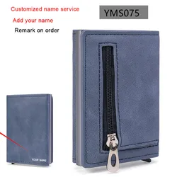Pop-up RFID Top Pu Leather Wallet Multifunction Magnet Men Credit Card Holder with Note Compartment &Coin Pocket Customized Name