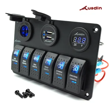 

AUSDINAUTO 6 Gang Rocker Switch Panel Etched Aluminum Waterproof Light Bar Switch Panel 12V/24V 2 Years Warranty