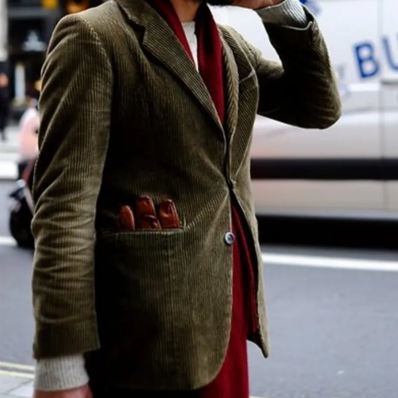 

Nwe Corduroy Man's Jacket Solid Color Two Buttons Male Blazer Jacket for Men Casual England Style Tops Blazer Man Mostly Male