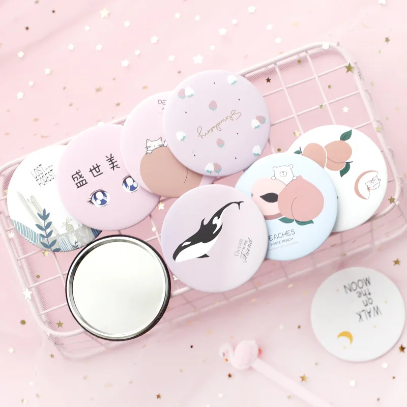 

Small Mirror Women's South Korea Cute Mini Pocket Mirror Portable Make-up Mirror Students Creative Cartoon Makeup Mirror Small