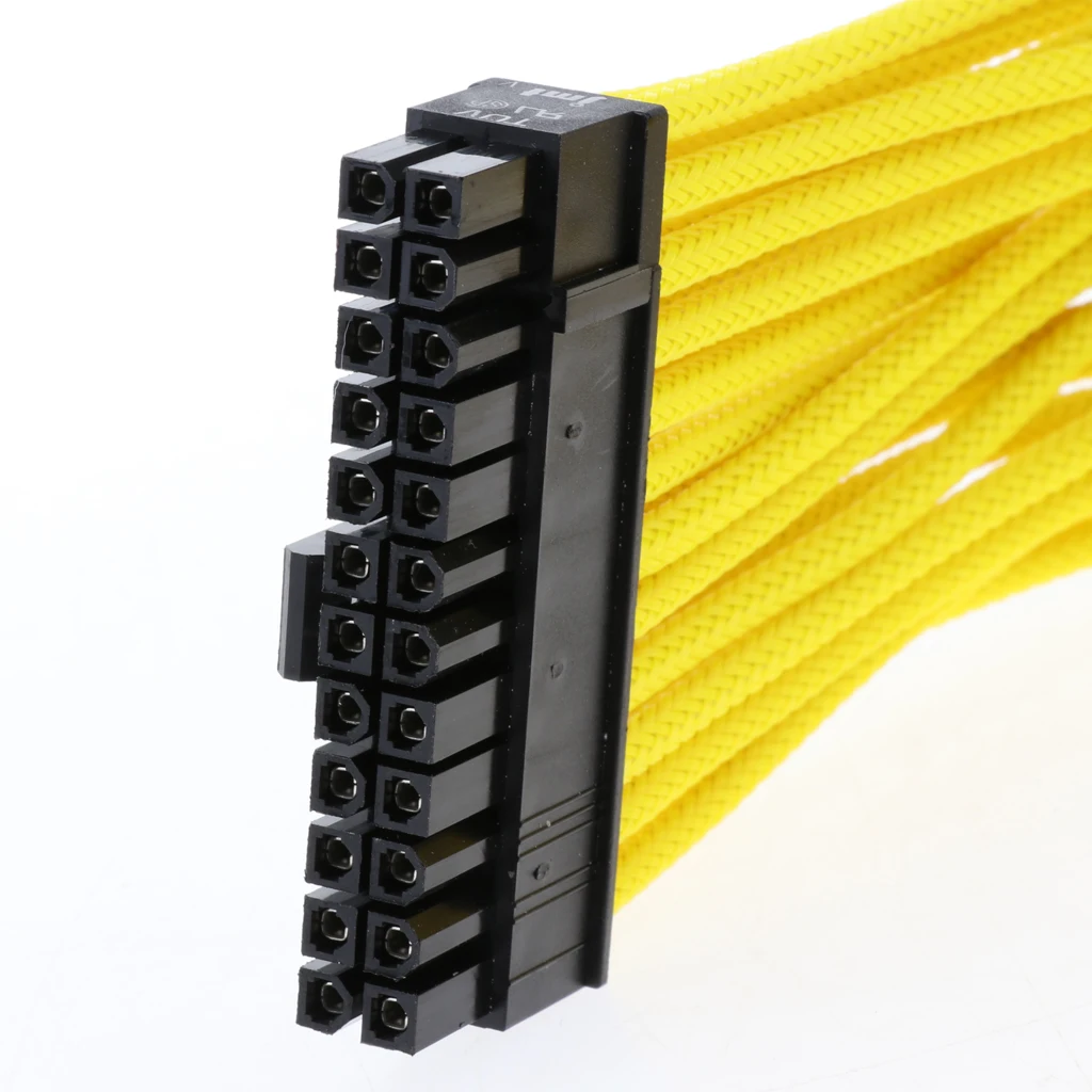 24Pin Power Supply Extension cable ATX PC PSU Male to Female Port M/F Extender 30cm - Sleeved Yellow