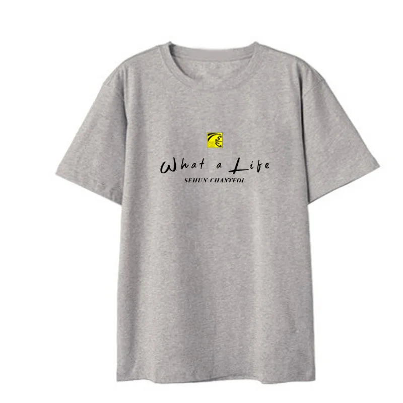 Kpop EXO SC What a Life SEHUN CHANYEOL альбом рубашки уличная свободная футболка с коротким рукавом топы Футболка DX1059
