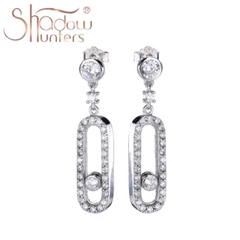 

SHADOWHUNTERS Original 925 Sterling Silver Move Stone Dangle Drop Earrings With Clear CZ Fashion Sterling 925 Silver Jewelry