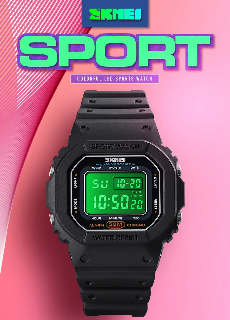 SKMEI LED Fashion Colorful Sports Digital  Watch  Waterproof Shockproof PU Strap Stopwatch Alarm Femal Watches reloj hombre 1608