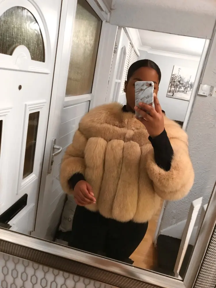 des2 khaki Женская теплая шуба из натурального Лисьего меха, короткая тонкая зимняя куртка из натурального меха, модная верхняя одежда, роскошное пальто из натурального Лисьего меха для девочек, FC-034 - Цвет: des2 khaki