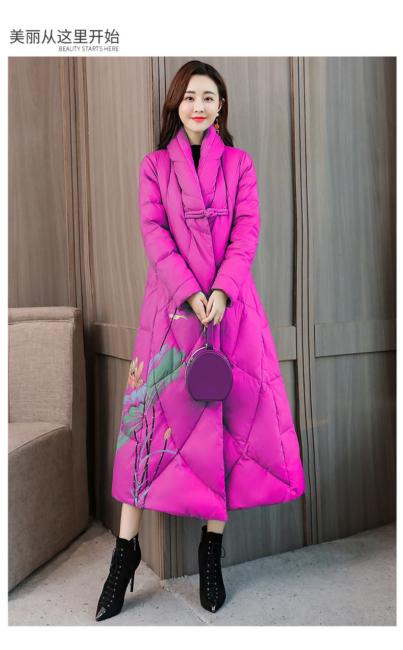 Winter Hidden Button Hooded Solid Color Casual Long Sleeve Mid-length Cotton Coat