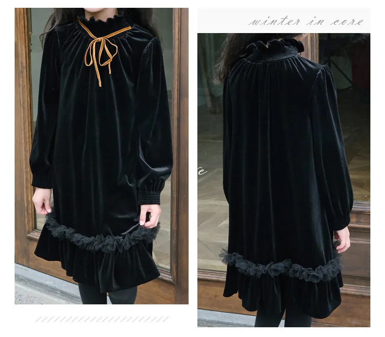 Teenage Kids Girls Winter Dress Fleece 2019 New Baby Girl Autumn Dress Black Kids Casual Dress Girl Children Top Toddler Dresses (4)