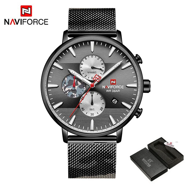 NAVIFORCE мужские часы модные водонепроницаемые часы Топ люксовый бренд хронограф кварцевые наручные часы для мужчин Relogio Masculino - Цвет: CFBlackWithBox