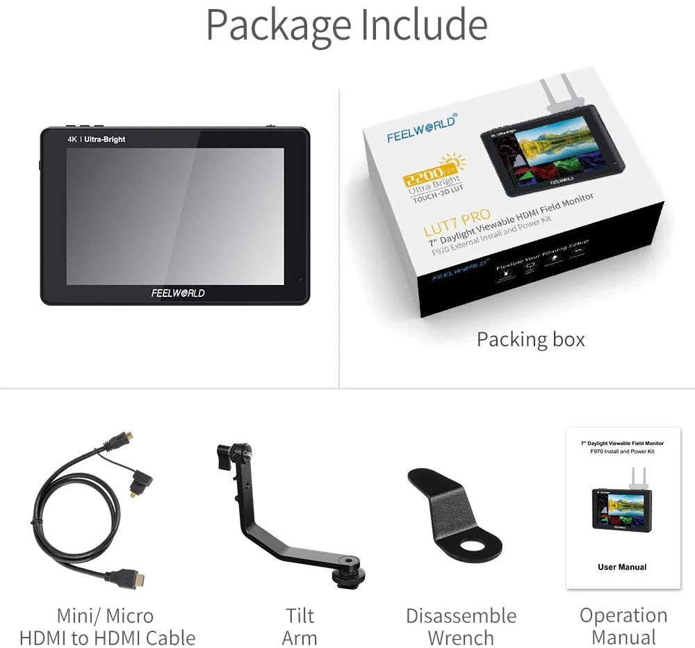 FEELWORLD LUT7S PRO 7 Inch 2200nits 3D LUT Touch Screen DSLR Camera Field Director AC Monitor 4K HDMI Input Output for Gimbal