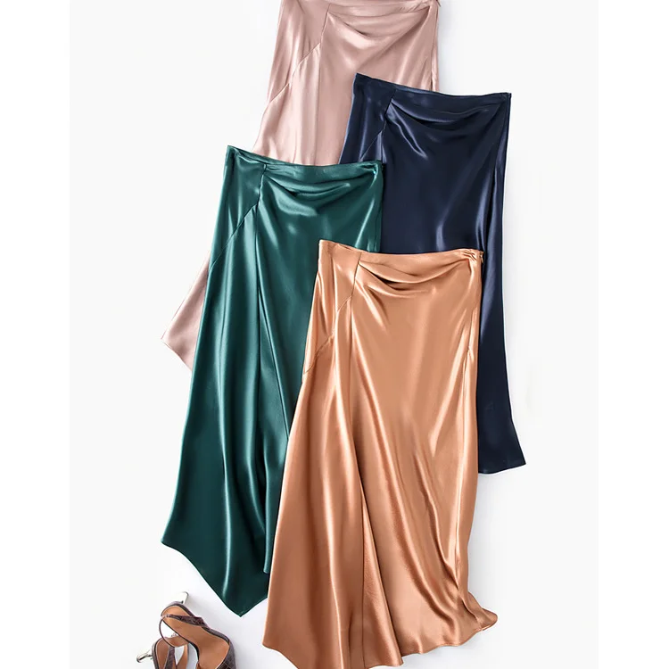 maxi skirt Long Skirts for Women 2021 Summer Korean Fashion High Waist Satin Elegant Irregular Green Skirt Office Lady Jupe Femme Y361 white pleated skirt