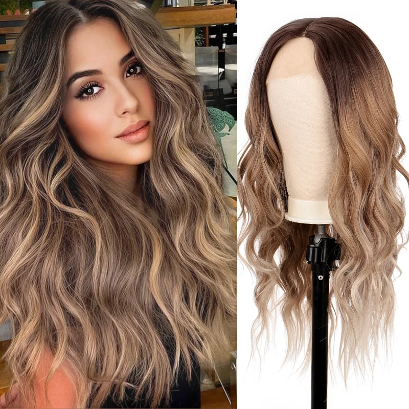 XG Synthetic 28 Inch Ginger Brown Honey Golden Wig 13*4 Transparent Lace Front Body Wavy Soft Gradient For Women | Шиньоны и парики