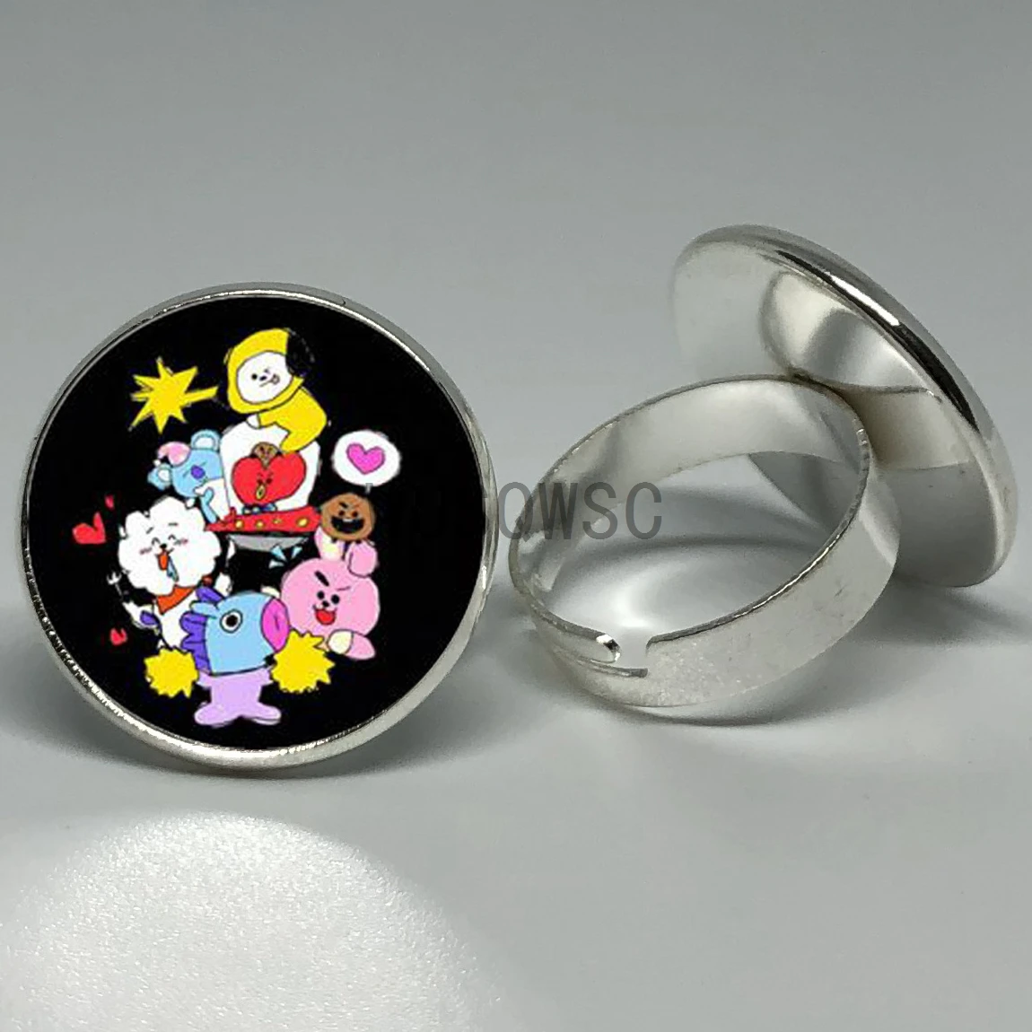 

Korea TXT Glass Dome Ring Cartoon Character Design Fashion Pop Silver Ring Women Sisters Friends Gift