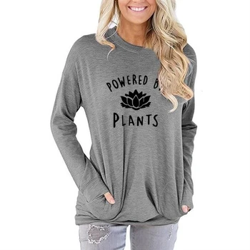 

Long Sleeve Pocket Powered By Plants Letters Print Hoodies For Women Hoodies Women Tops Sweatshirts Print Youth