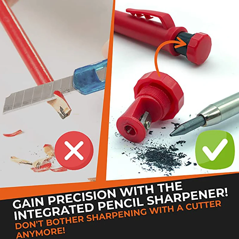 Solid Carpenter Pencil Set With Sharpener, Deep Hole Mechanical Pencil Marking Tool for Scriber Wood Floor Marking