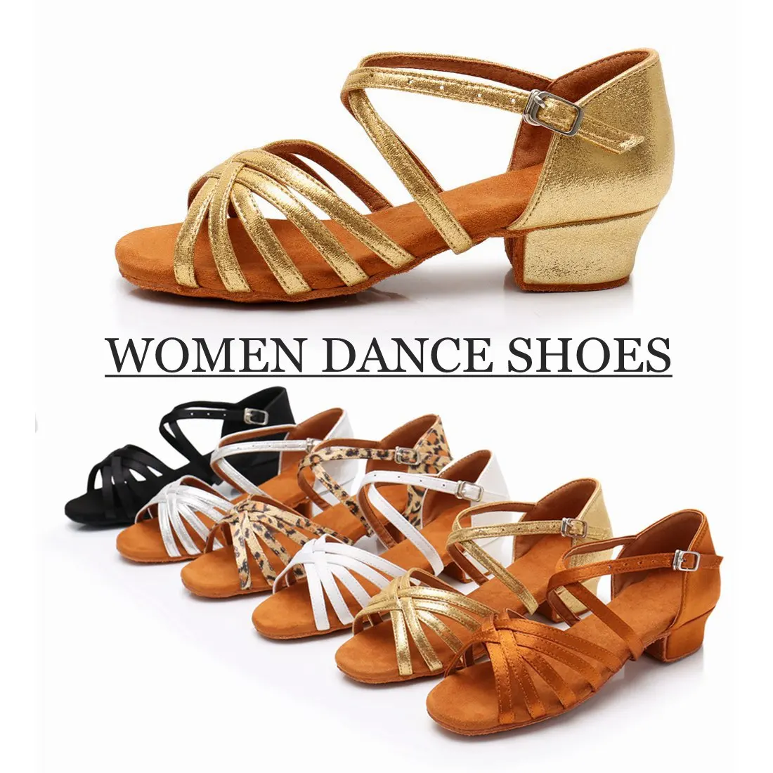 WomenDanceShoesSoftLeatherSoleMiddleHeelLatinBallroomTango