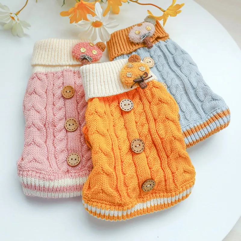 Winter Dog Sweater Small Dog Clothes Puppy Knitting Sweater Pet Dog Button Decorative Pet Clothing Christmas Dog Pug Sweater &