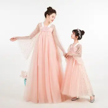 

Hanfu Mother Daughter Pink Dresses Wedding Clothes Mom and Me Dress Ball Gown Mum Girls Dress 2020 Family Match Outfits S974