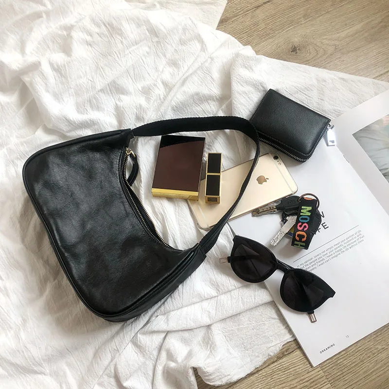 

Female Retro Shoulder Bag Top Cowhide Pocket Hobo Dumplings Mini Tote Bag Fashionable Genuine Cow Leather Kim Same Ins Show