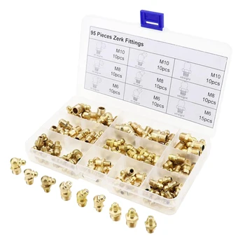 

Easy Install Safety 95Pcs Brass Zerk Grease Nipple Fitting Assortment Kits