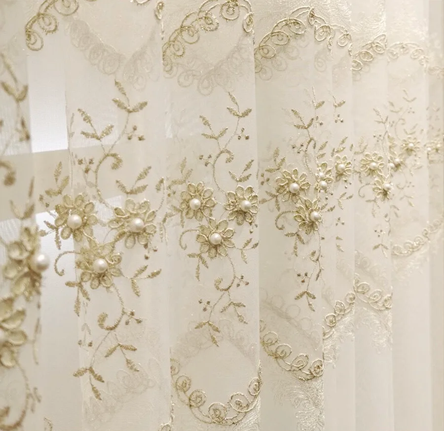 Белые жемчужные Роскошные тюлевые шторы с вышивкой для гостиной романтические кружевные занавески для занавески в спальню M200#5 - Цвет: Tulle