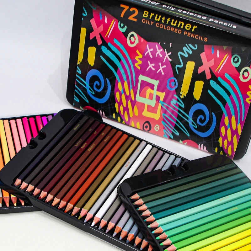 Brutfuner 72/120/180 Color Professional Oil Color Pencils Set Tin Box Wood Sketching Colored Pencil For School Art Supplies