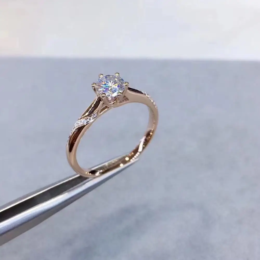 Кольцо Moissanite из белого золота с круглым цирконием, 1 карат 6,50 мм D VVS, роскошное свадебное кольцо Moissanite для женщин