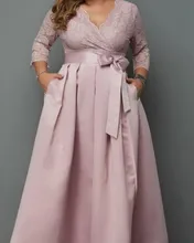 Pearl Pink Mother of the Bride Dress 2022 Plus Size V Neck Top Lace Satin Floor Length Prom Party Gown Robe De Soiree Mariage