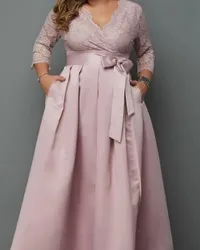 Pearl Pink Mother of the Bride Dress 2022 Plus Size V Neck Top Lace Satin Floor Length Prom Party Gown Robe De Soiree Mariage