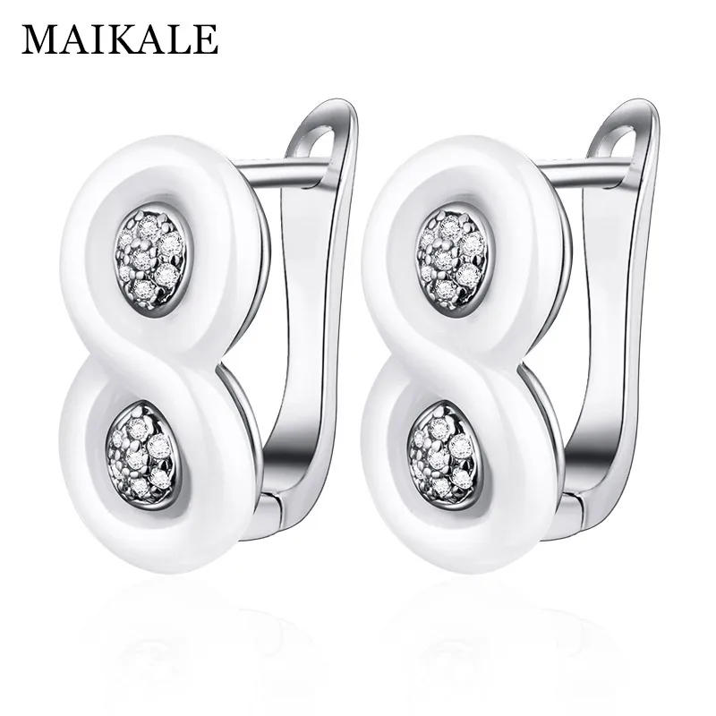 MAIKALE, классические черные серьги-гвоздики из керамики, медь, AAA, фианит, позолота, золотистый, серебристый, простой, корейский стиль, серьги для женщин, подарок - Окраска металла: silver white