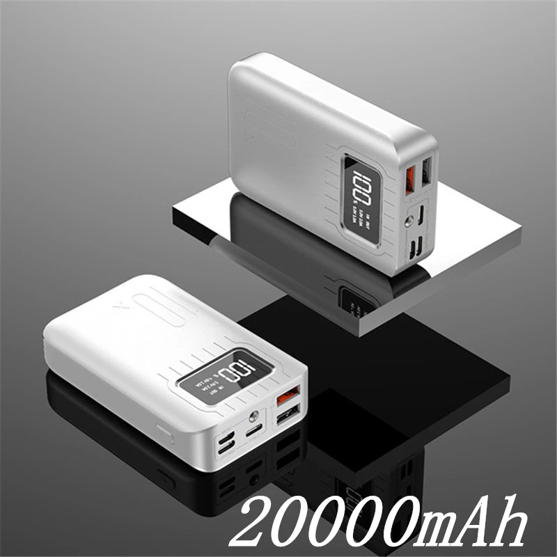 Внешний аккумулятор 30000 мАч Внешний аккумулятор портативное быстрое зарядное устройство для всех смартфонов с зарядным устройством банк полный экран водонепроницаемый - Цвет: White 20000mAh