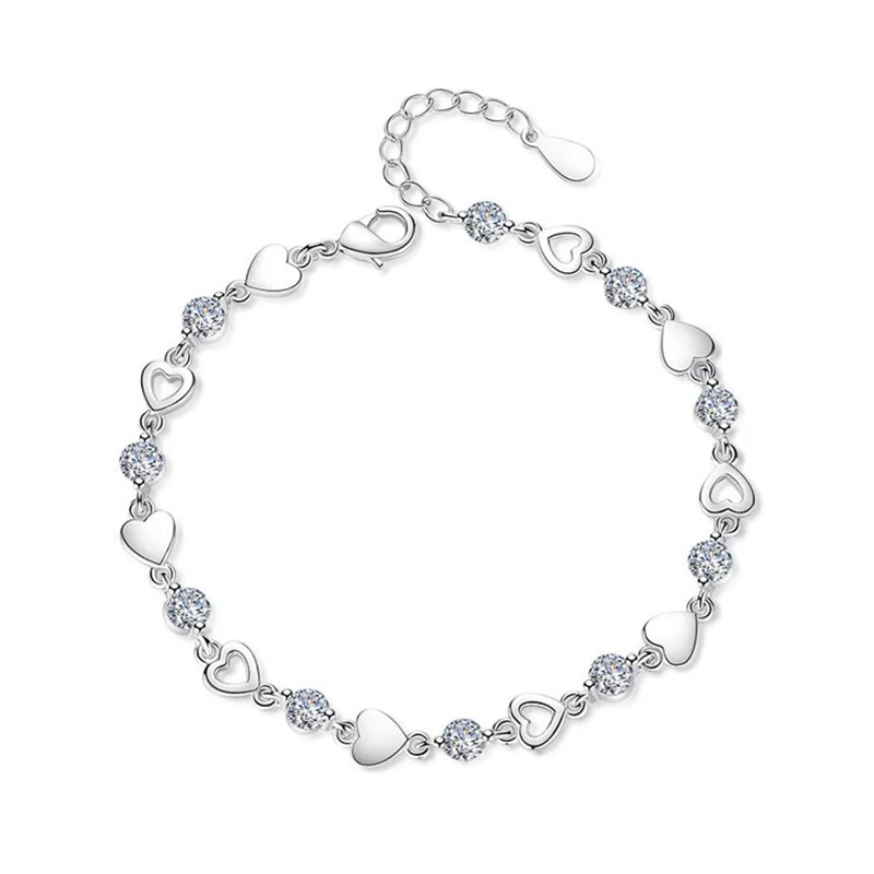 Новая мода 925 Серебряное сердце, для влюбленных циркония браслеты для женщин Хрустальное украшение браслет feminina S-B144 - Цвет камня: White