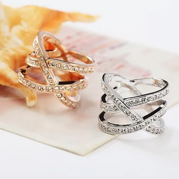 

Japanese And Korean Version Of The Double Line Crystal Ring Personality Simple Female Romantic Gift