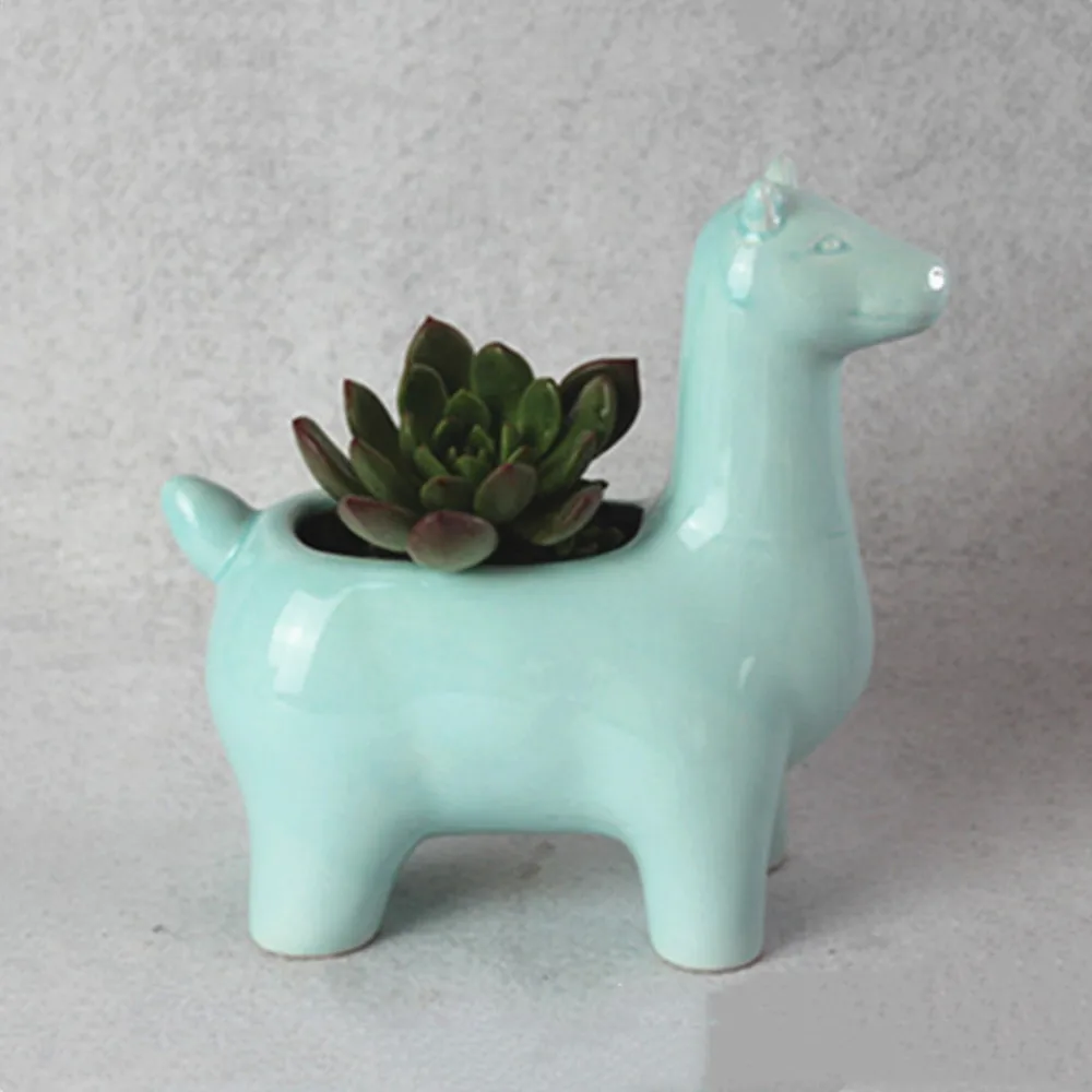 

Ceramic Alpaca Planter Flower Pot with Tray Creative Animal Pot for Succulents Plants Home Garden Desktop Decoration