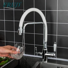 Frud Kitchen Faucet Filter Double Spout Dual Handles Kitchen Taps 360 Degree Rotatable Water Mixers Pull Out Kitchen Crane
