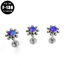 

ASTM F136 Titanium Labret Ring Lip Piercing Beaded Ball Edge Opal Center Top Ear Stud Tragus Cartilage Lip Earrings Body Jewelry