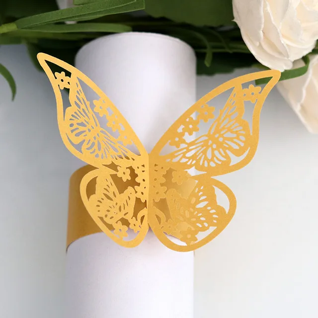 Best 50pcs 10 Colors Butterfly Style Laser Cut Paper Napkin Rings