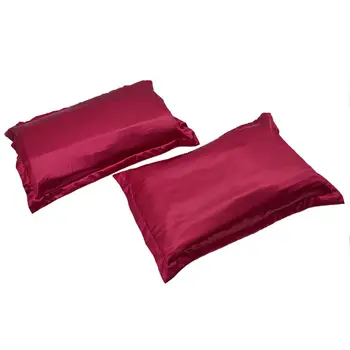 

Set of 2 Super Soft Satin Silk Pillowcase + Organza Protection Pouch-48 x 74cm - wine red