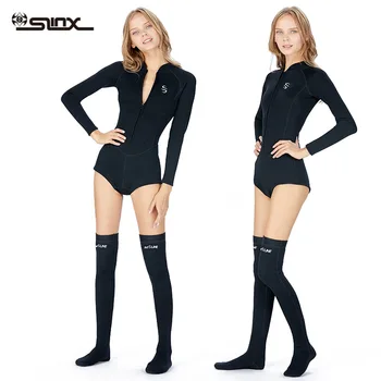 

SLINX 2mm Neoprene Anti-UV Keep Warm Women Long Sleeve Bikini Wetsuit Stockings Long Socks Swimwear Front Zipper Diving Suit