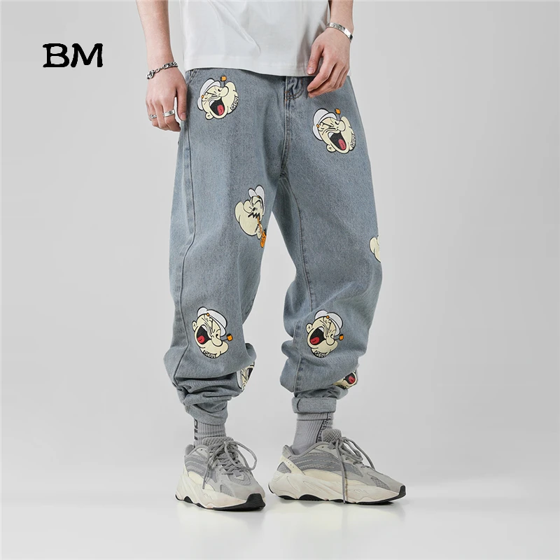 Cartoon Sailor Straight Jeans Men Hip 