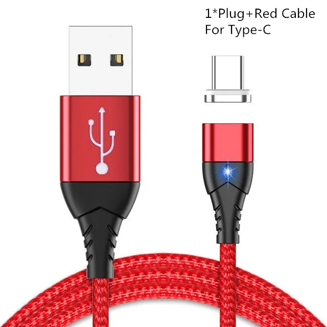 1 м 3 А Магнитный зарядный кабель Micro USB кабель для Xiaomi iphone XR XS Max X магнитное зарядное устройство usb type C светодиодный кабель для зарядки - Цвет: Red For Type C