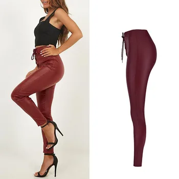

PU Coated high waisted jeans Zipper Pencil Pants Casual red Skinny sexy 2020 fashion women clothing boyfriend jeans for women