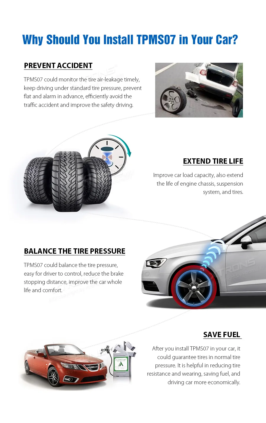 XTRONS TPMS07 Автомобильный USB TPMS система контроля давления в шинах для XTRONS Android 9,0 единиц серии "PST" и "PS"