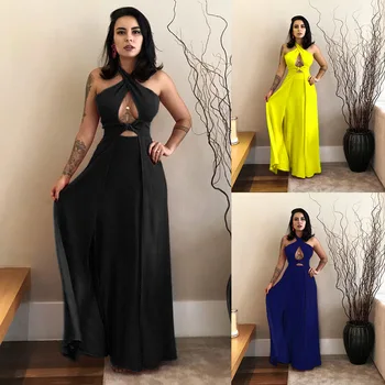 

New Arrival Fashion Women's Rope Cross Halter Neck Cut Out Solid Color Sexy Bandage Dress And Long Dress Robe Longue