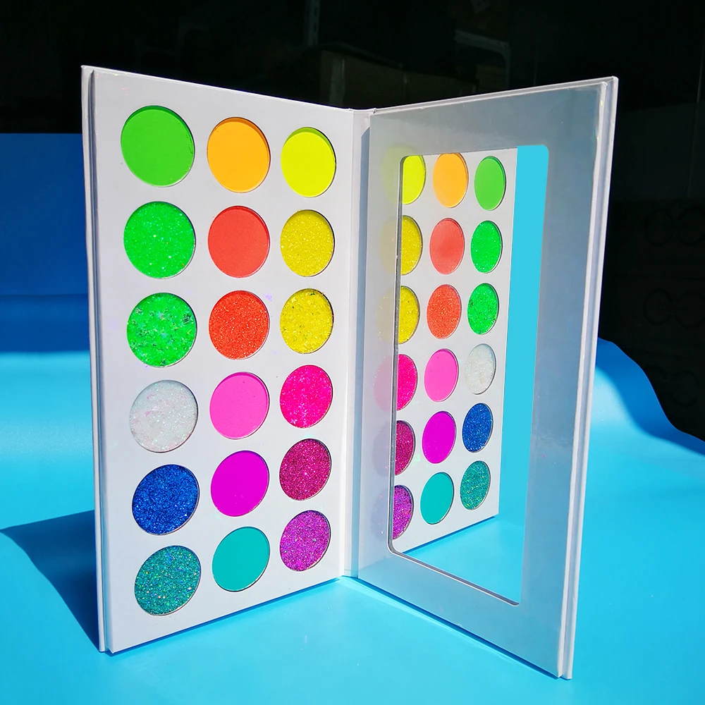 18 Colors Private Label Eyeshadow Palette Bright Glitter Neon Pigment Shadows Colorful Natural Simple Eye Makeup Low Moq